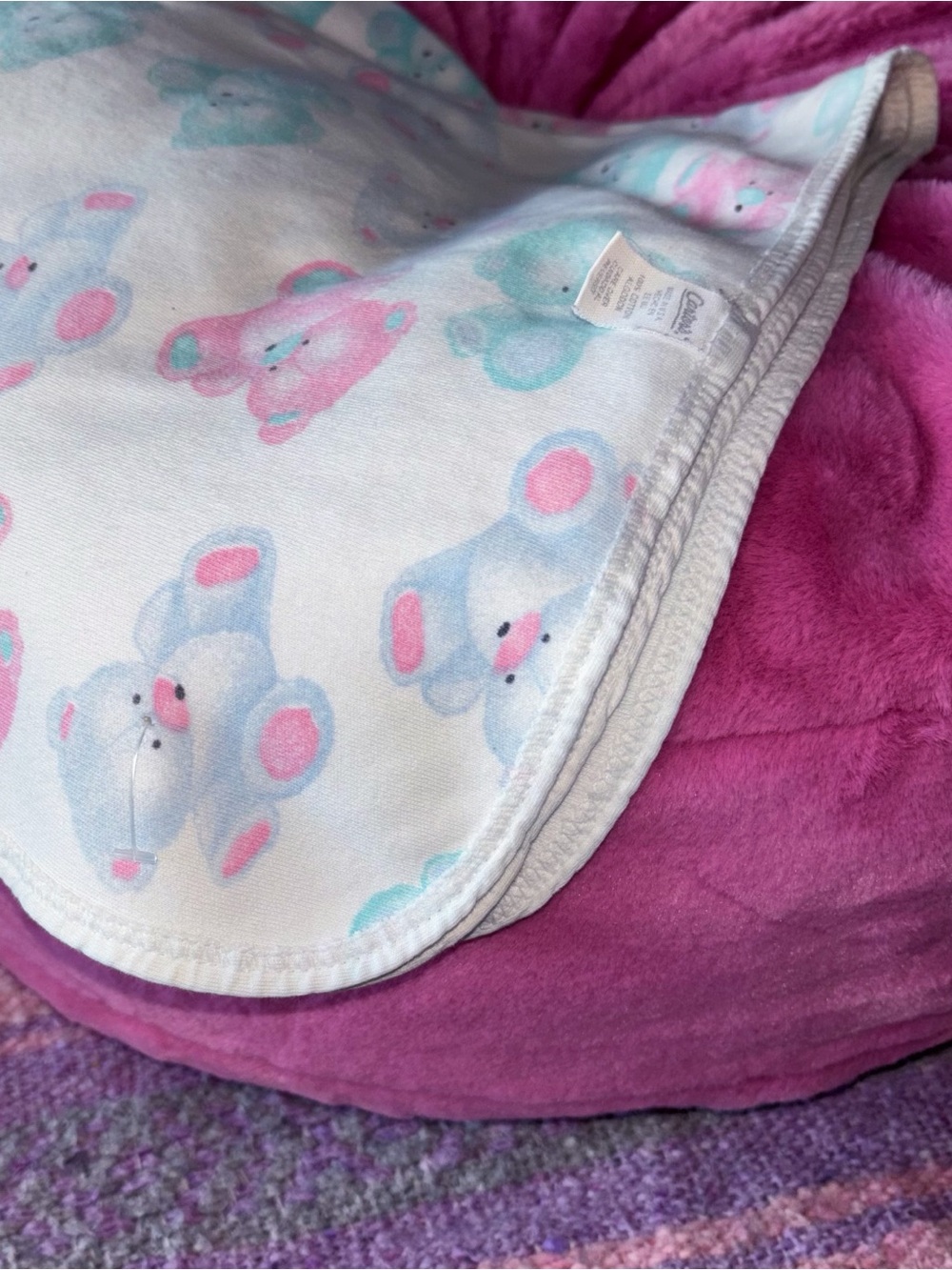 Vintage Carter’s 1990s Pastel Teddy Bear Baby Blanket
